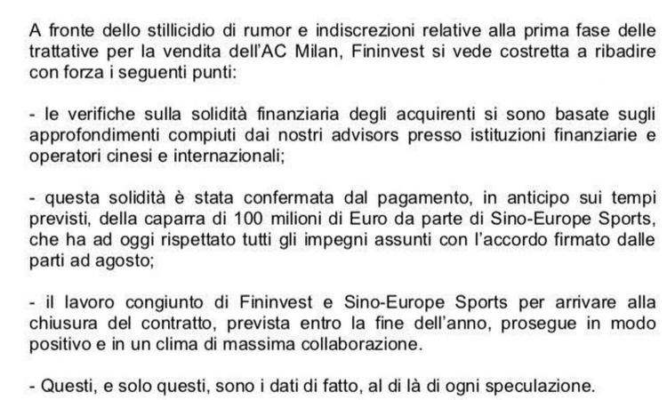 Milan, dalla Cina: un nuovo documento falso? Fininvest e Sino Europe negano