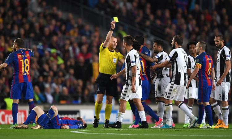 Barcellona-Juve MOVIOLA LIVE il Barça non restituisce palla lite Allegri Luis Enrique. Ammonito Neymar