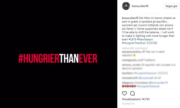 Milan: pioggia di insulti social per Bonucci dopo il lancio dell'hashtag #hungrierthanever