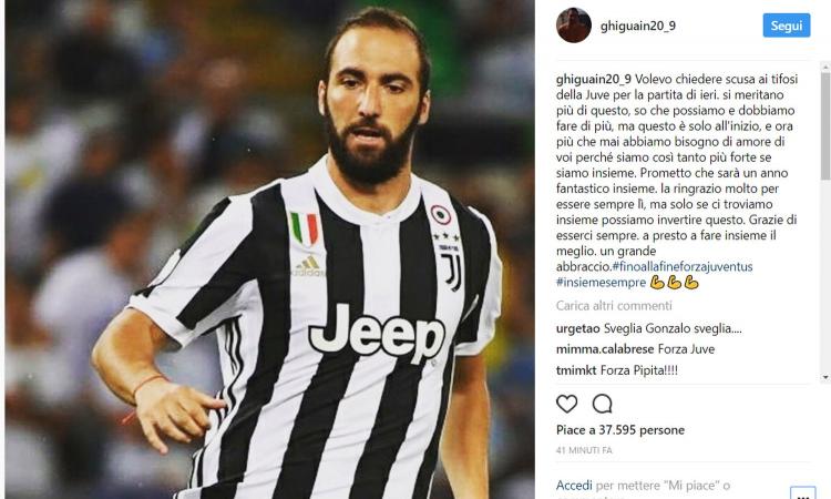 Higuain: 'Chiedo scusa ai tifosi, si meritano di più. Ora uniti per la Juve'