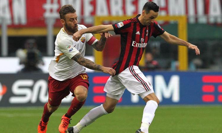 Kalinic contrastato da De Rossi nel match perso contro la Roma