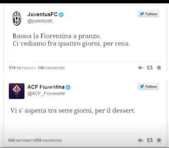 Fiorentina-Juventus: 'Vi s'aspetta fra sette giorni, per il dessert'. Ma era solo il tweet di un tifoso