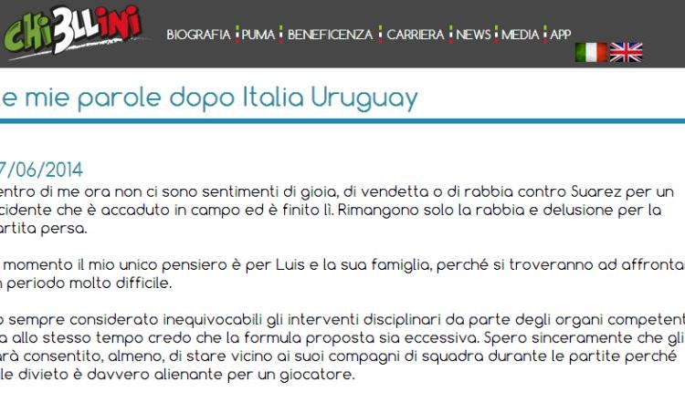 Chiellini perdona Suarez: 'Pena eccessiva'. Ma la Fifa: 'Si curi'. Tabarez: 'Hanno deciso i media' VIDEO