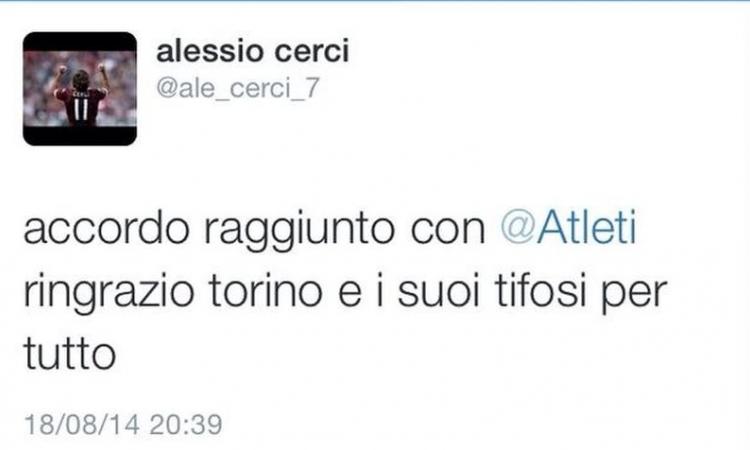 Giallo Cerci su Twitter: 'Accordo con l'Atletico Madrid'. Poi la smentita