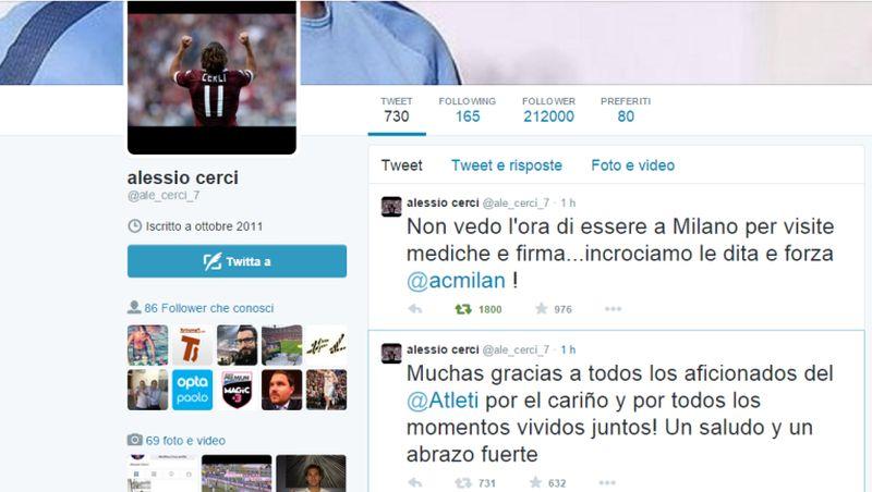 Cerci: 'Non vedo l'ora, forza Milan!'