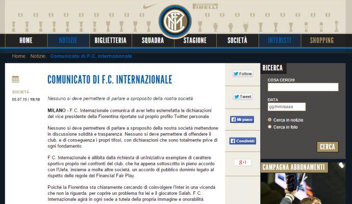 L'Inter risponde alla Fiorentina: 'Salah? Nessuno parli a sproposito della società'