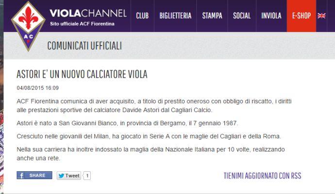 UFFICIALE: Astori è della Fiorentina