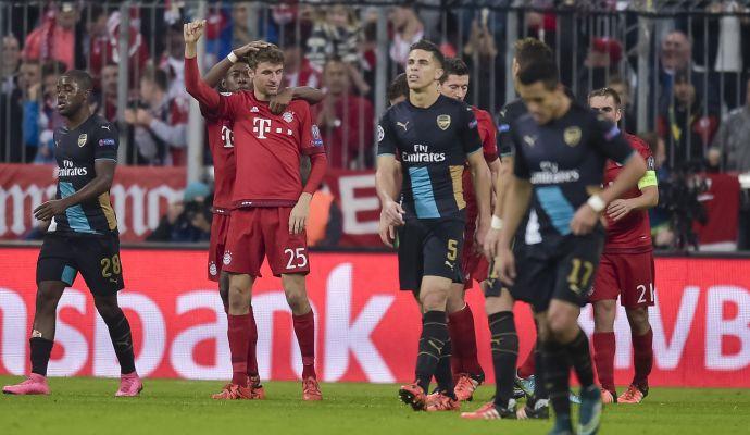 Champions: manita Bayern all'Arsenal. Zenit agli ottavi, Willian salva Mourinho