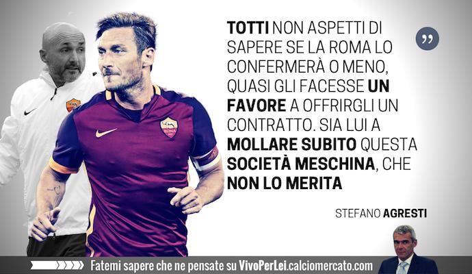 Totti vai via, questa Roma non ti merita. Trattato peggio di Del Piero e Maldini