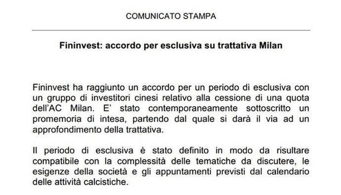 OFFICIAL: Milan sold to the Chinese