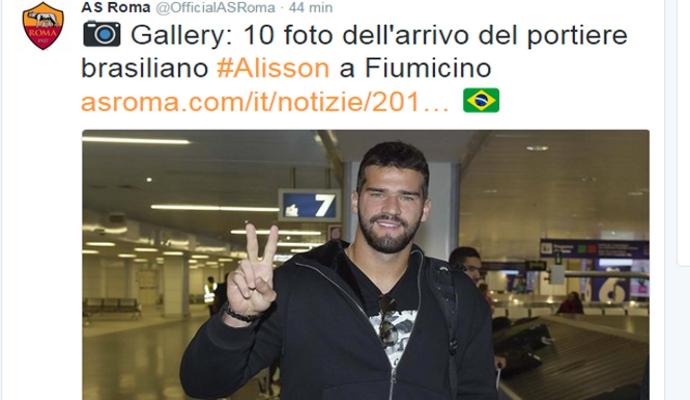 Alisson è a Roma: sfide con Lazio e Inter