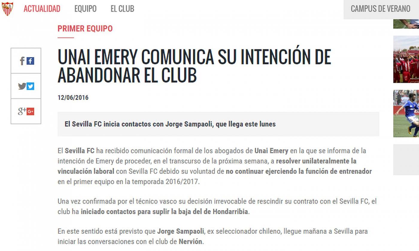 OFFICIAL: Emery rescinds Sevilla contract