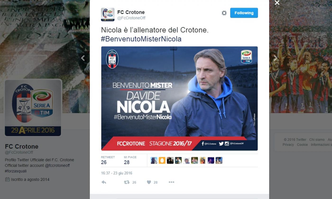 Crotone, Nicola: 'Faremo il nostro gioco, saremo una sorpresa per gli avversari'