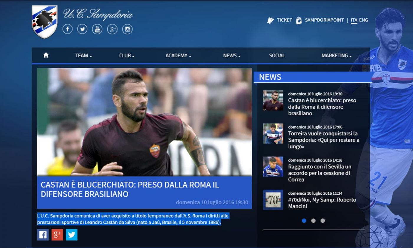 OFFICIAL: Castan joins Sampdoria on loan