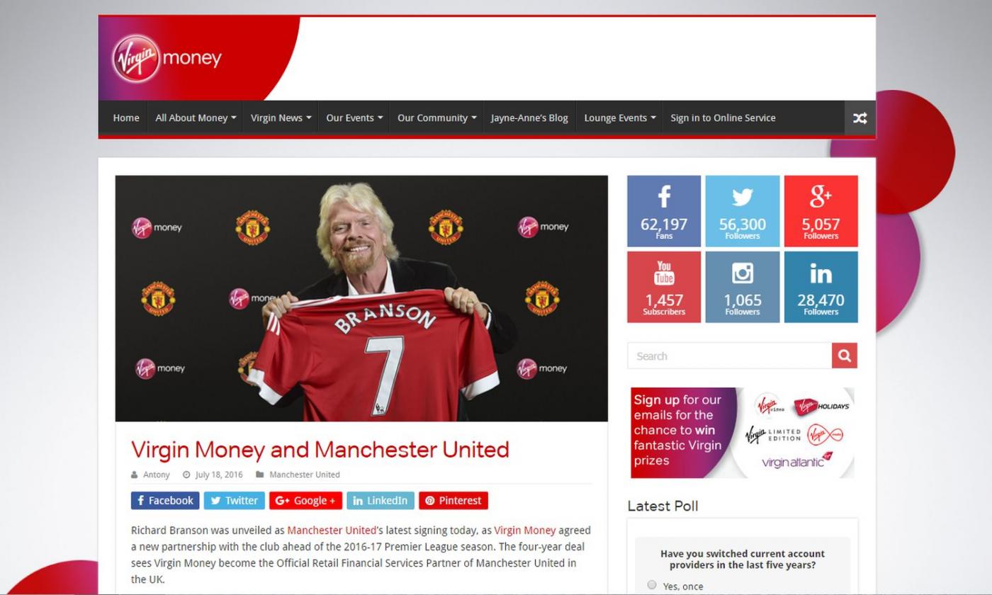 Manchester United, accordo con la Virgin di Richard Branson