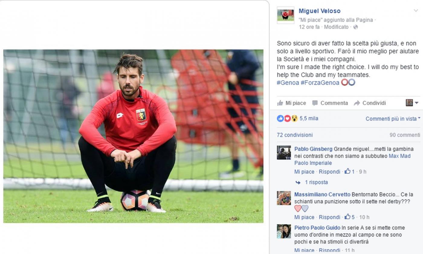 Genoa, riecco Miguel Veloso: 'Ho fatto la scelta giusta'