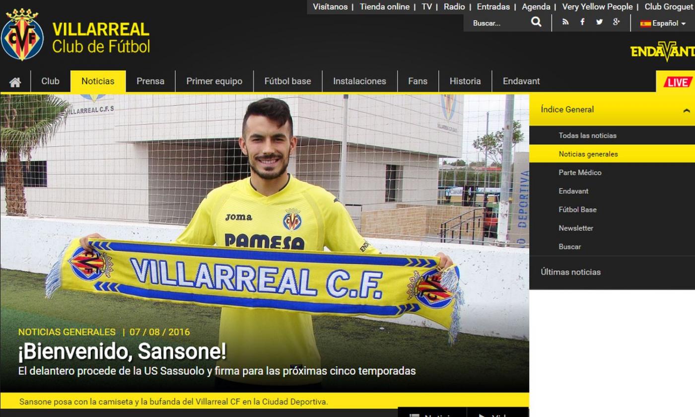 Sassuolo, UFFICIALE: Sansone al Villarreal, 5 anni di contratto VIDEO