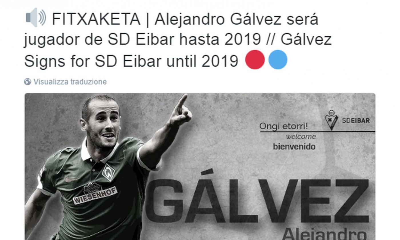 Eibar, UFFICIALE: Galvez dal Werder Brema