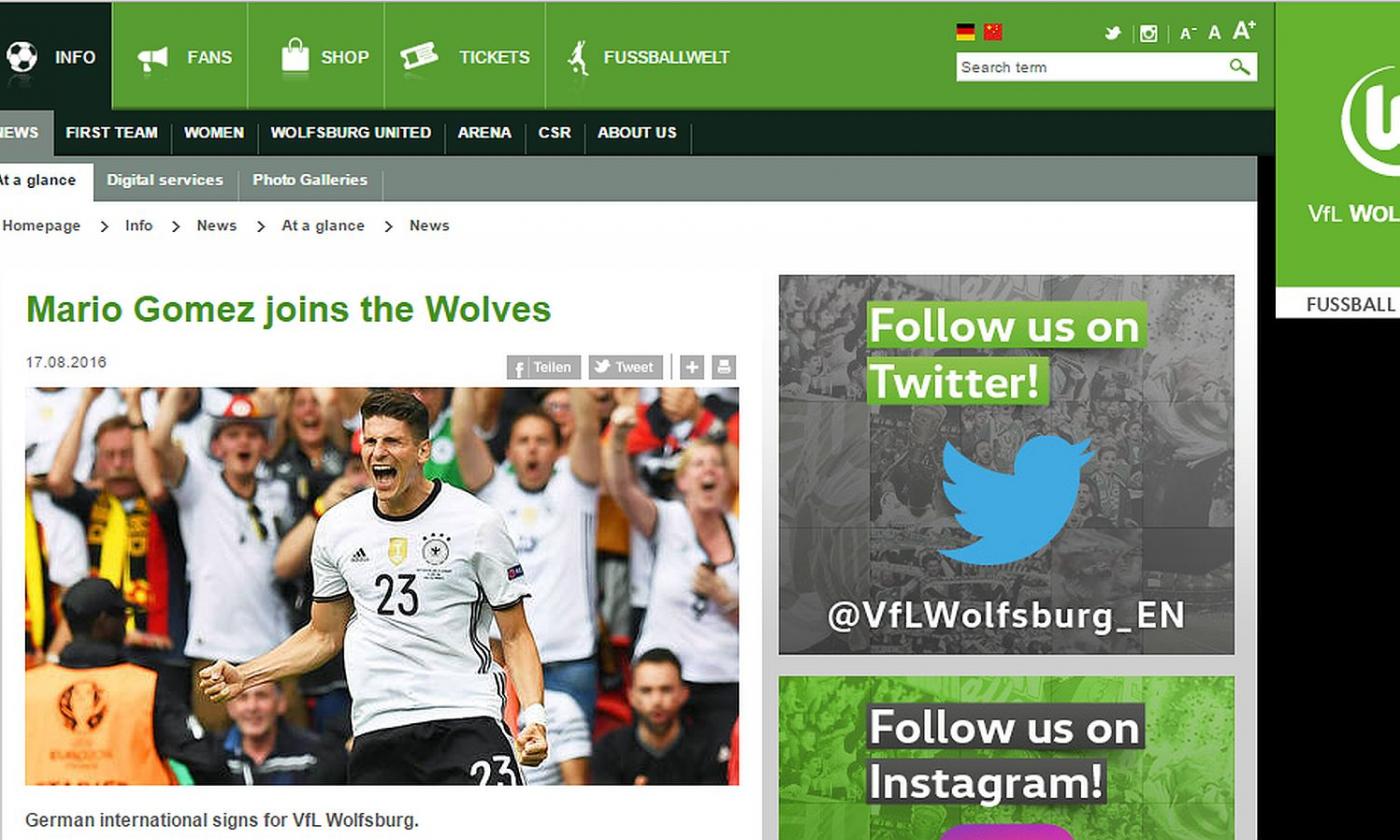 OFFICIAL: Wolfsburg sign Mario Gomez