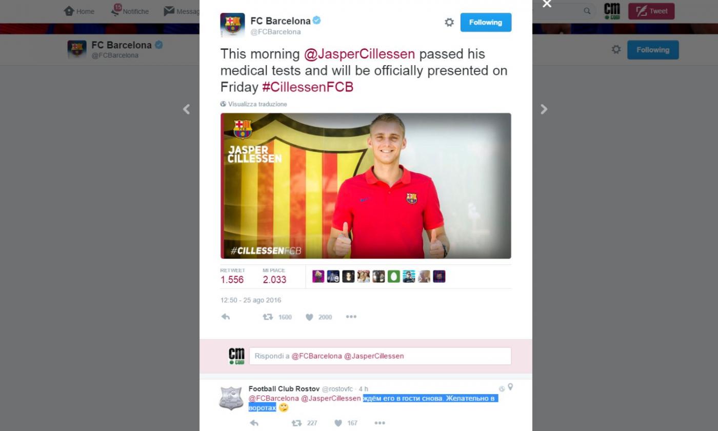 Barcellona, il Rostov prende in giro Cillessen: 'Speriamo di ritrovarlo nei gironi di Champions'