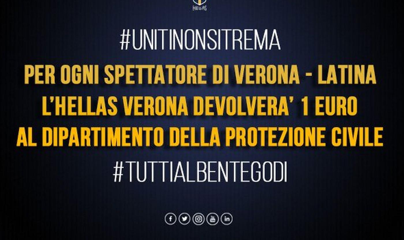 #UnitiNonSiTrema: il Verona per il centro Italia