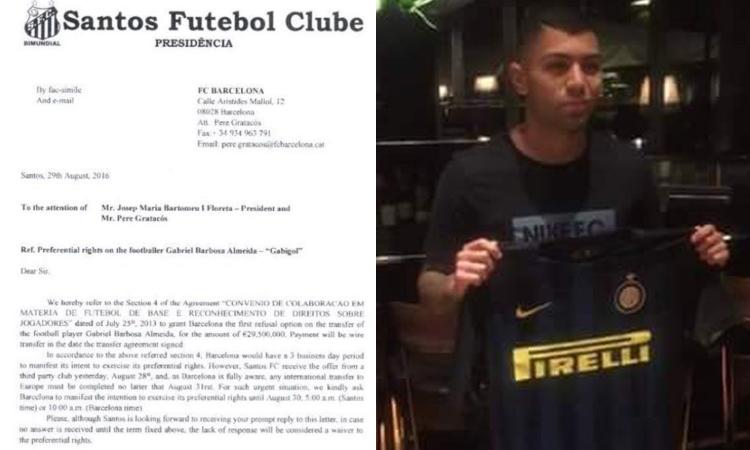 Gabigol, ecco la lettera del Santos al Barcellona: offerta da 29,5 mln FOTO