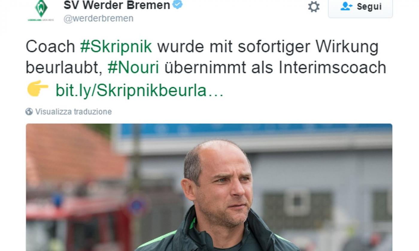 Werder Brema, UFFICIALE: esonerato Skripnik