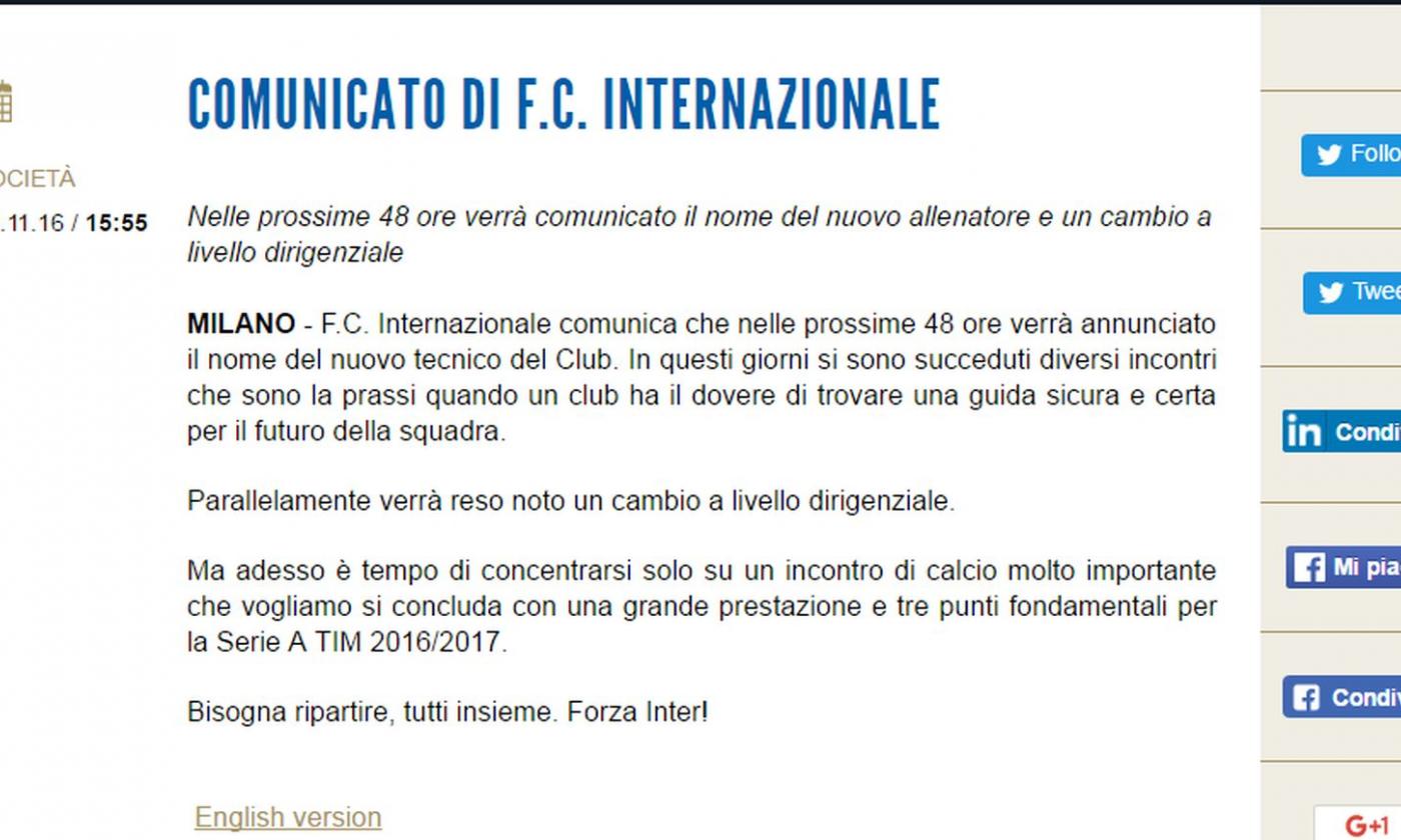 Inter grottesca: 'Entro 48 ore il nome dell'allenatore e di un nuovo dirigente'