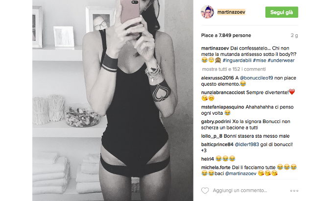 Torna la serenità in casa Bonucci e Martina si selfa con la 'mutanda antisesso' FOTO