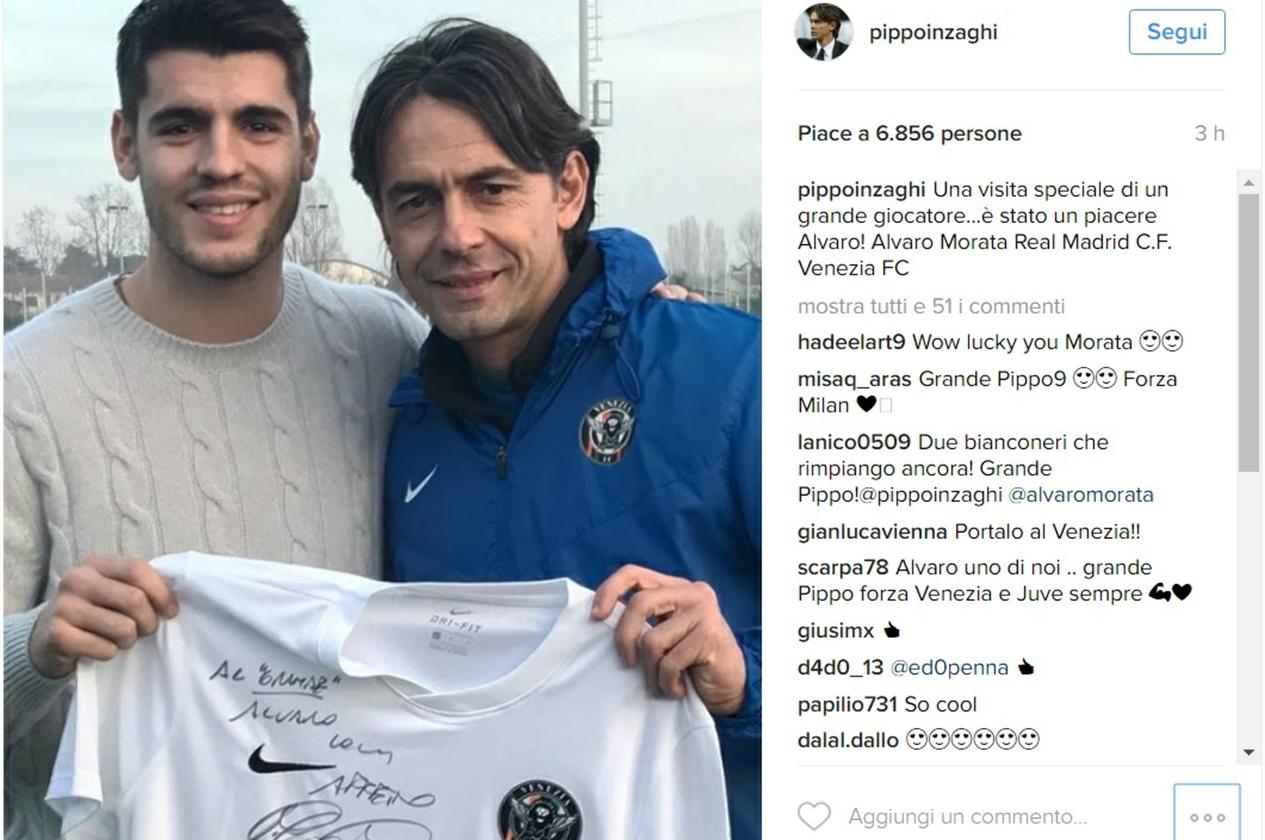 FOTO Morata e Pippo Inzaghi: due bomber a Venezia