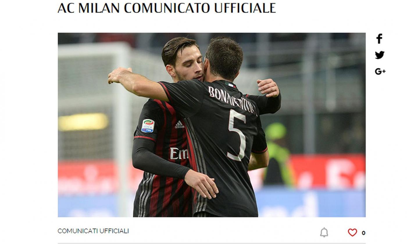 Milan, UFFICIALE: BONAVENTURA SI OPERA, De Sciglio fuori 4 settimane