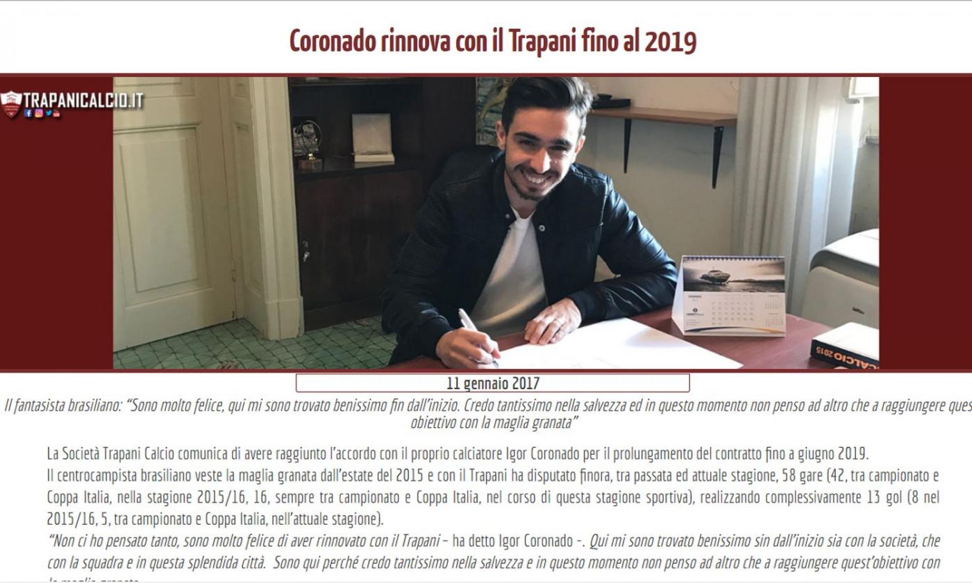 Trapani, UFFICIALE: rinnova Coronado