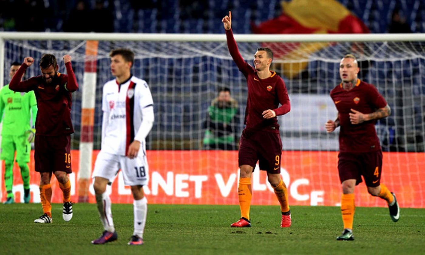 Roma, la legge dell'1-0: Cagliari ko, Juve a un punto. Dzeko come Messi