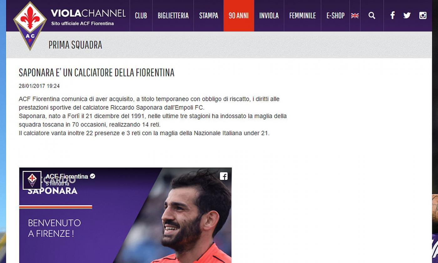 Fiorentina: visite mediche per Saponara VIDEO