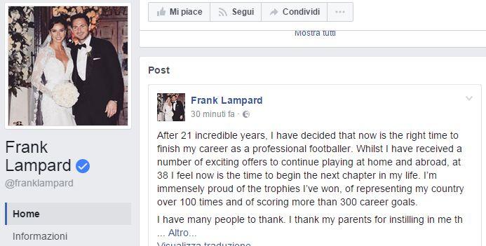UFFICIALE: Lampard si ritira, farà l'allenatore