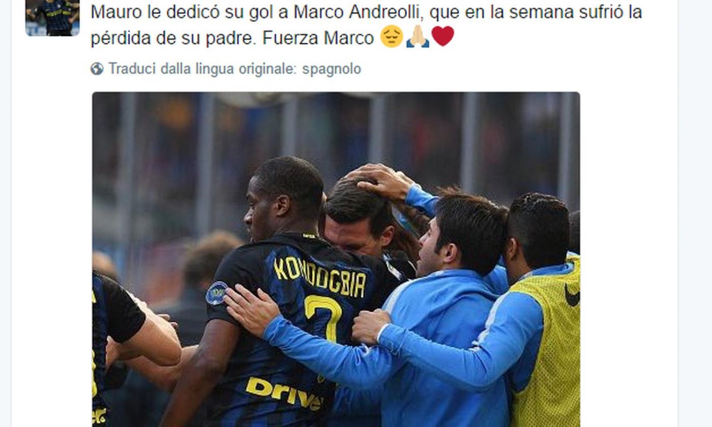 Inter, Icardi dedica i suoi gol ad Andreolli: 'Fuerza Marco'