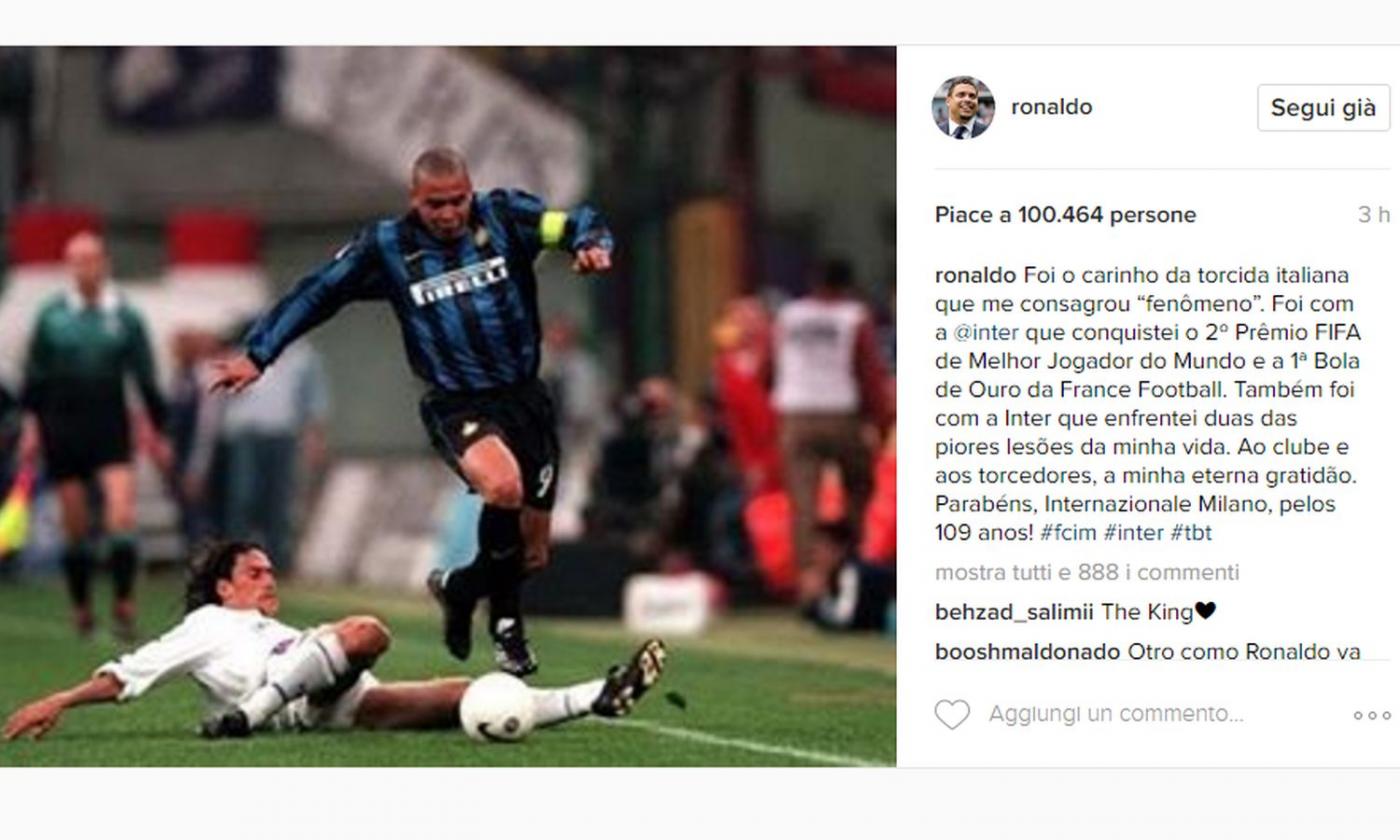 Inter, gli auguri di Ronaldo: 'In nerazzurro sono diventato il Fenomeno'