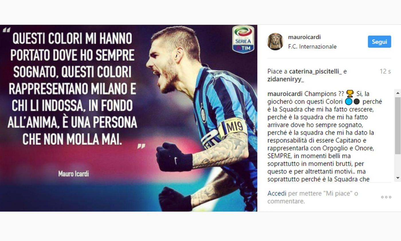 Icardi: 'Amo l'Inter, voglio giocare la Champions con questa squadra'