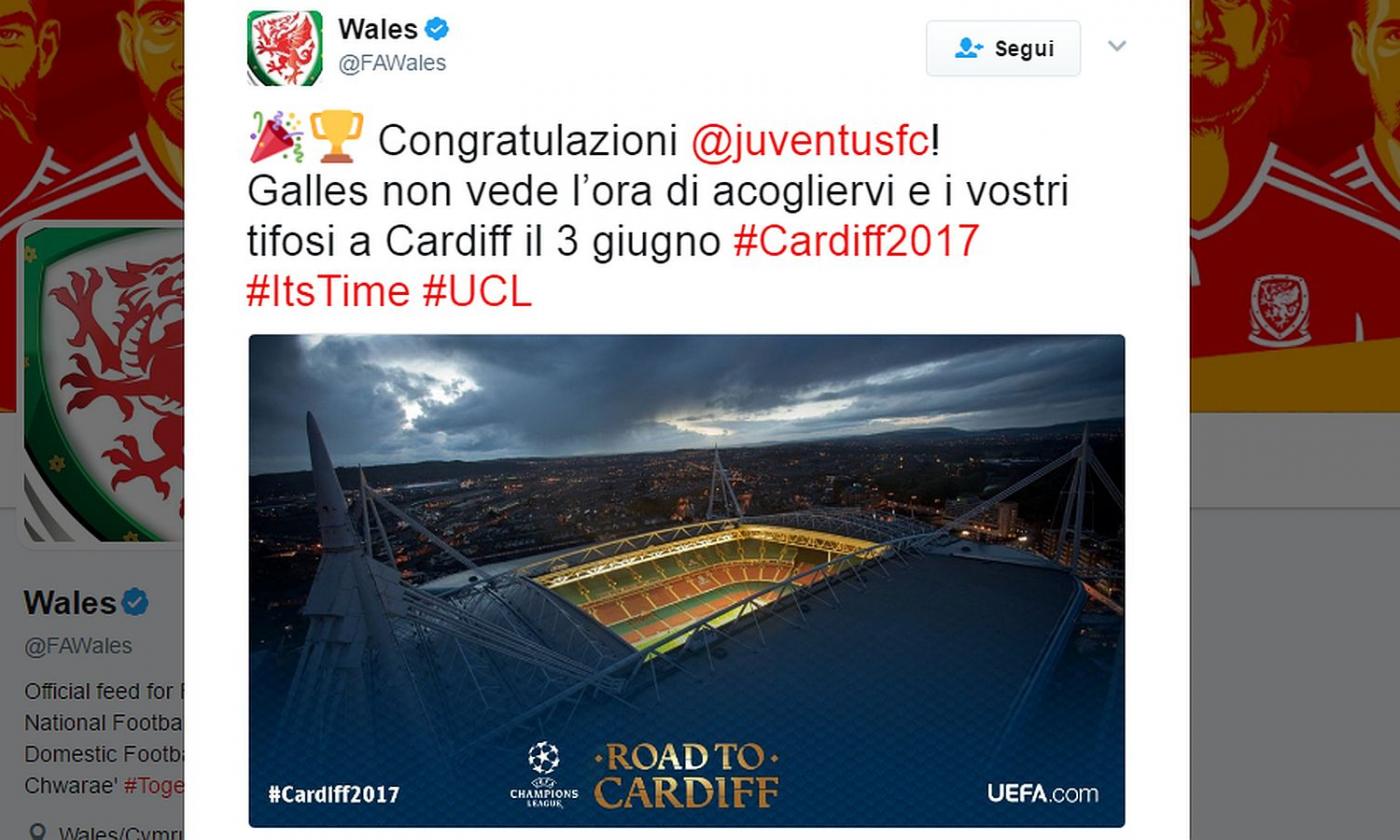 Il Galles chiama i tifosi della Juve: 'Non vediamo l'ora di vedervi a Cardiff' FOTO