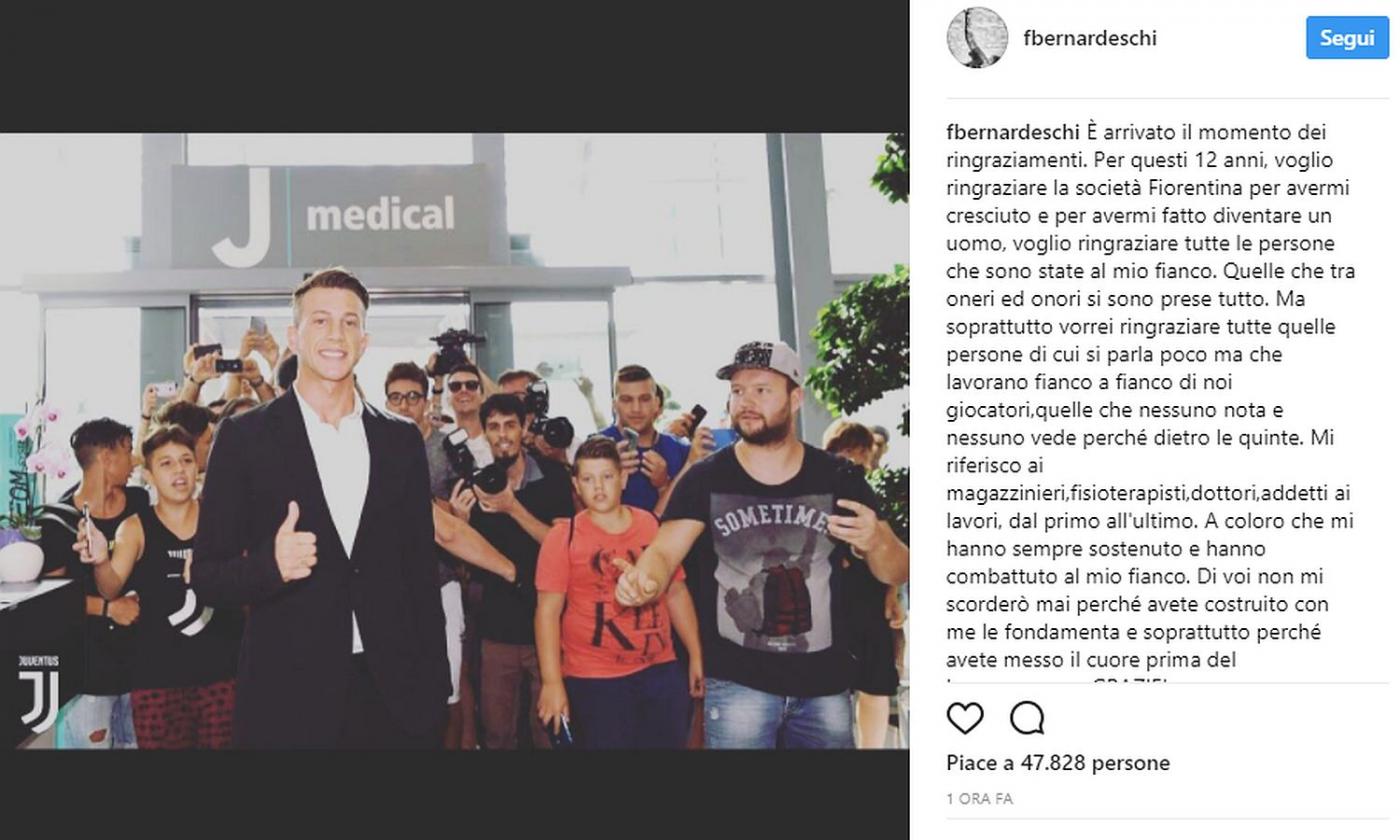 Juve, Bernardeschi: 'Grazie Fiorentina, ma inizia una nuova vita #finoallafine'