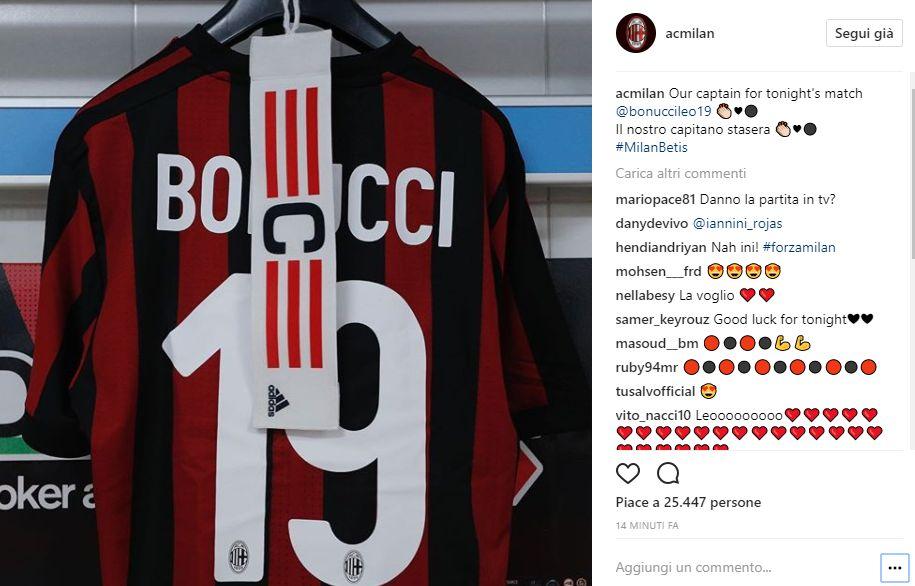 Milan, col Betis Bonucci capitano FOTO