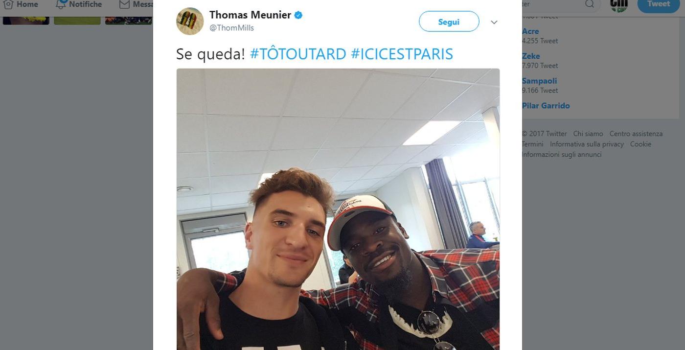 Meunier-Aurier alla Piqué-Neymar, messaggio social:  "Se queda!"