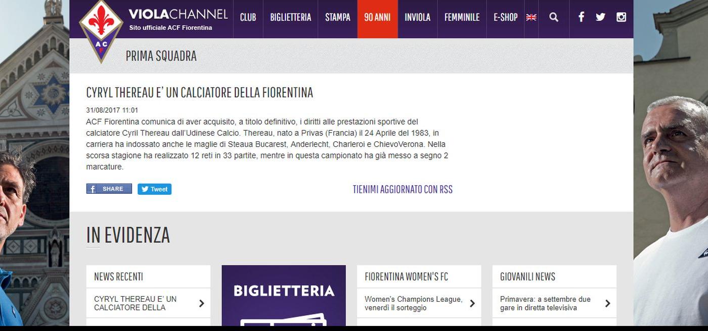 Fiorentina, UFFICIALE: preso Thereau dall'Udinese VIDEO