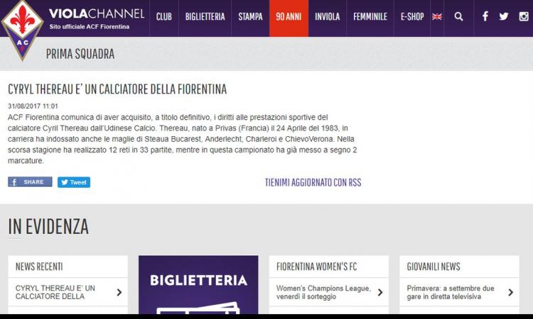 Fiorentina, Thereau: 'Era destino. E' la più grande occasione della mia carriera'