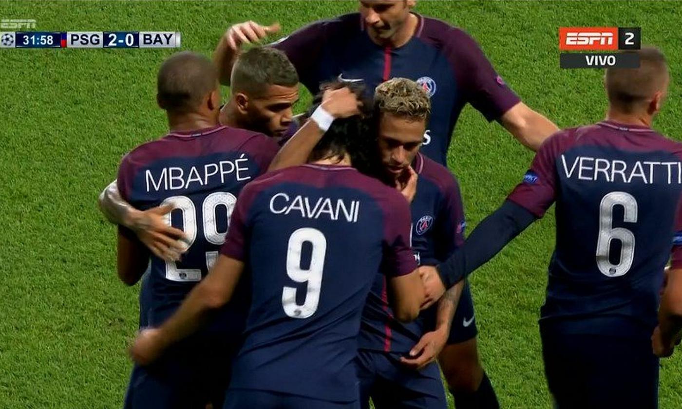 Psg' Cavani and Neymar hug each-other after a goal versus Bayern (Pics)