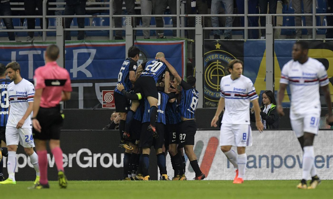 Pazza Inter: 3-2 alla Sampdoria ed è prima in classifica da sola GOL & HIGHLIGHTS