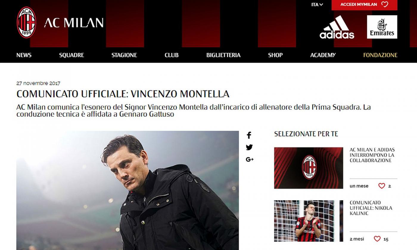 MILAN, UFFICIALE: ESONERATO MONTELLA, ECCO GATTUSO