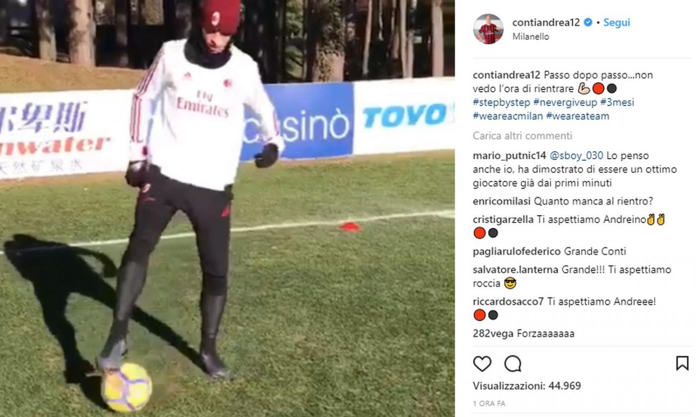 Milan, Conti al lavoro col pallone: 'Non vedo l'ora di tornare!' VIDEO