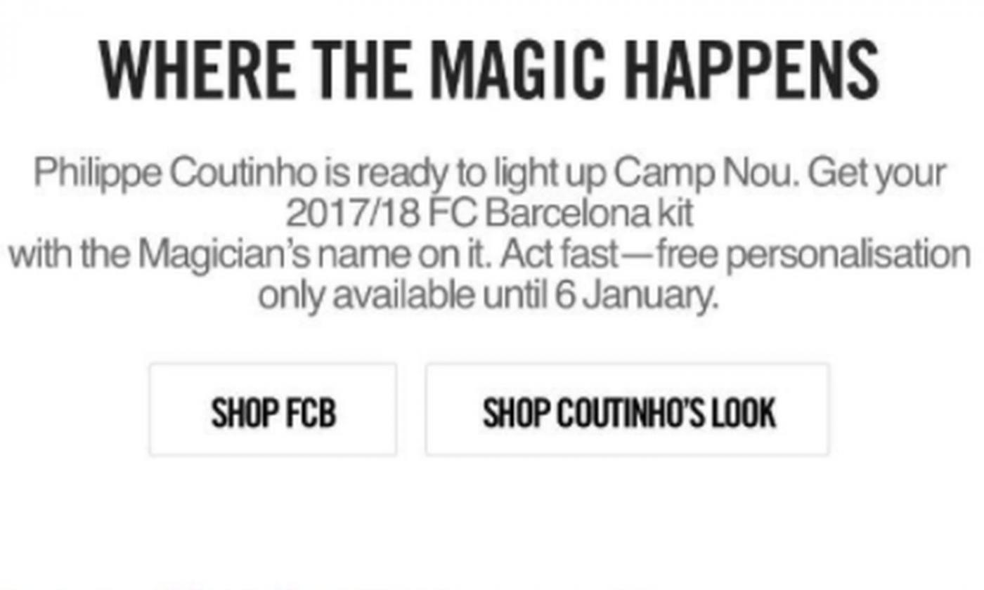 Barcellona, la Nike annuncia Coutinho: 'È pronto ad accendere il Camp Nou'