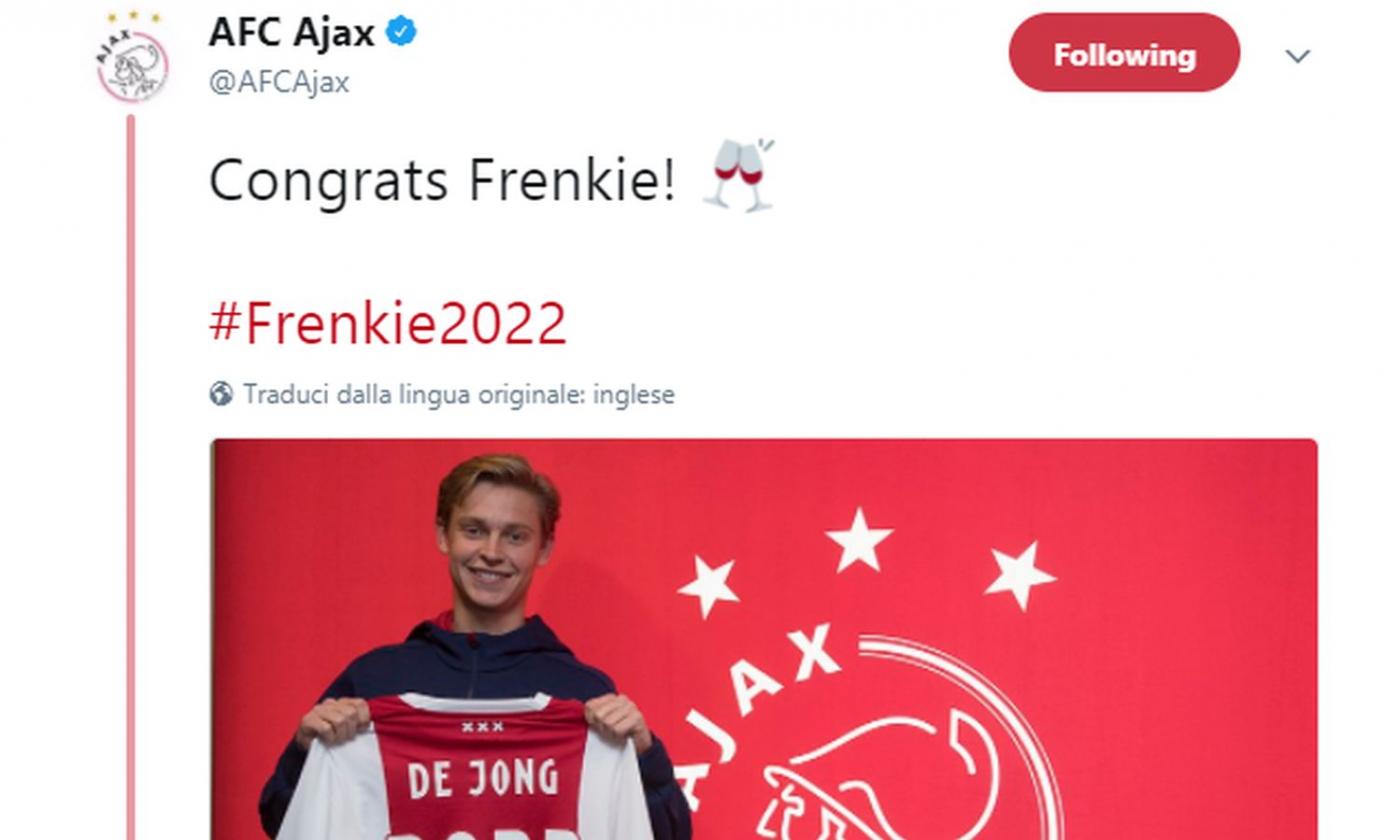 Ajax, UFFICIALE: rinnovo fino al 2022 per il '97 de Jong